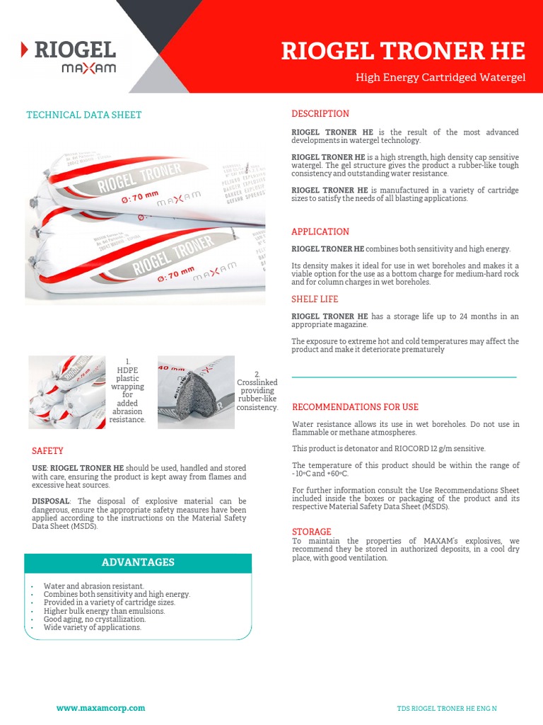 RIOGEL TRONER HE: High Energy Watergel | PDF | Cartridge (Firearms ...
