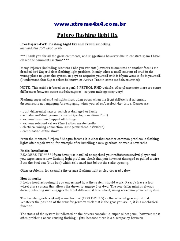 Pajero 4WD flashing light fix guide PDF Axle Four Wheel Drive