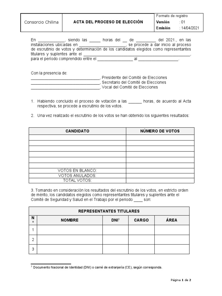 02 Formato - Acta Del Proceso de Elección v.01 | PDF | Gobierno ...