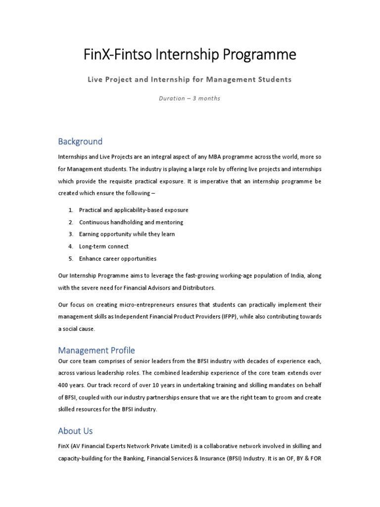 FinX-Fintso MBA Internship Program | PDF | Job Hunting | Internship