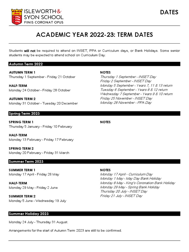 Academic Year 202223 Dates PDF