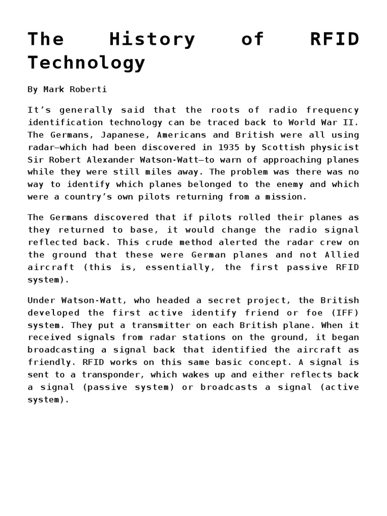 History of RFID Technology | PDF | Radio Frequency Identification | Radar