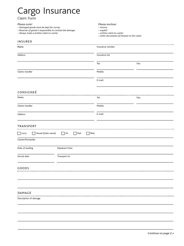 Cargo Insurance Claim Form Template | PDF | Freight Transport | Transport