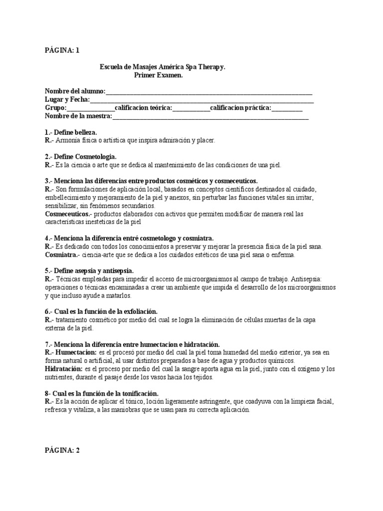 Exámenes de Cosmetología Básica | PDF | Piel | Alergia