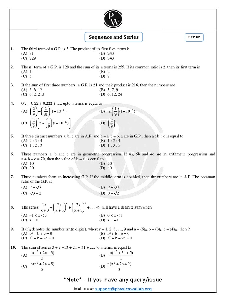 Sequence and Series Practice Problems | PDF | Triangle | Numbers
