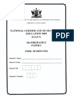 THE GOVERNMENT OF THE REPUBLIC OF TRINIDAD AND TOBAGO: NATIONAL CERTIFICATE OF SECONDARY EDUCATION 2009 (Level 1) MATHEMATICS PAPER I