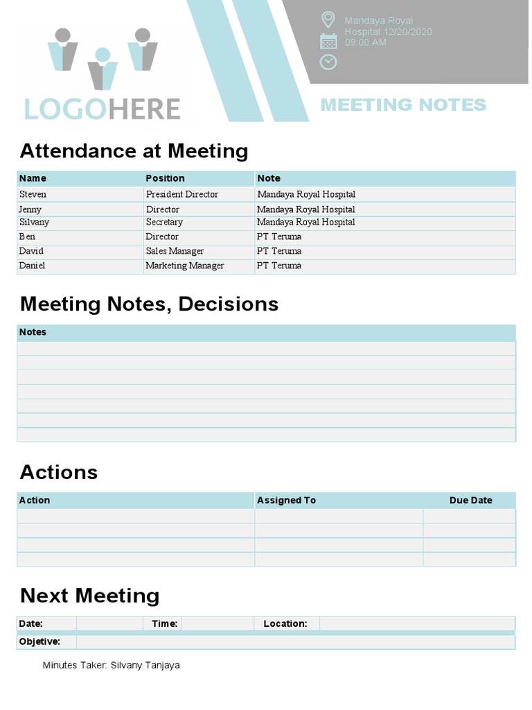Staff Meeting Notes Template PDF