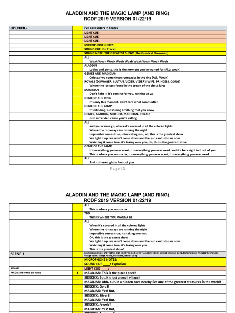 Script - Aladdin 2019 - Stage Manager - Current | PDF