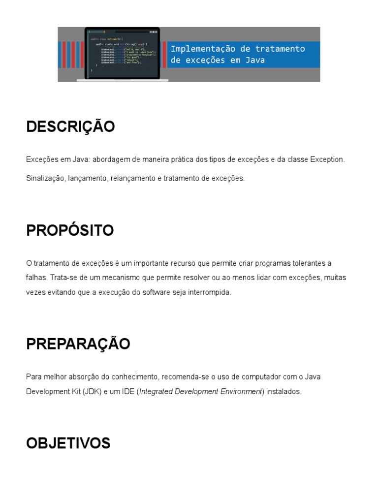 Tratamento de Exceções em Java | PDF | Classe (programação de ...