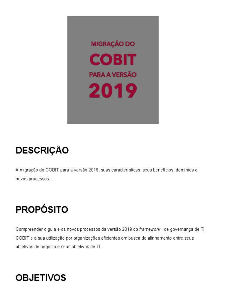 Benefícios e Processos do COBIT 2019 | PDF | Cobit | Tecnologia da ...