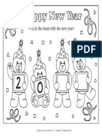 New Years Teddy Bear Coloring Page HCC