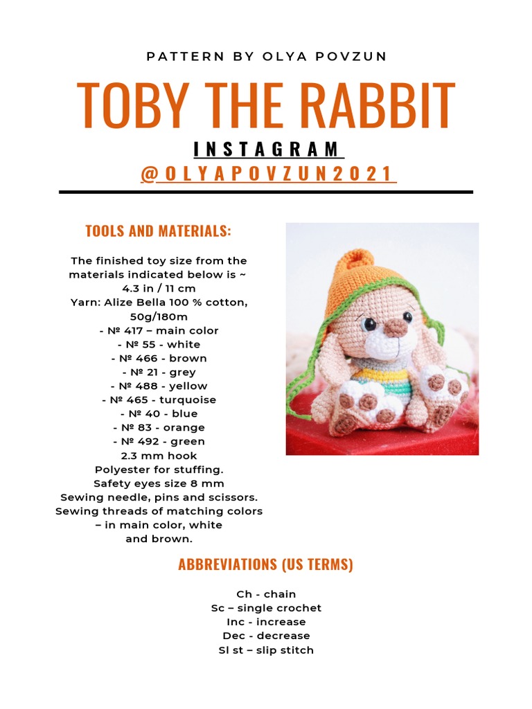 OlyaPovzun - Toby The Rabbit - ENG | PDF | Crochet | Yarn