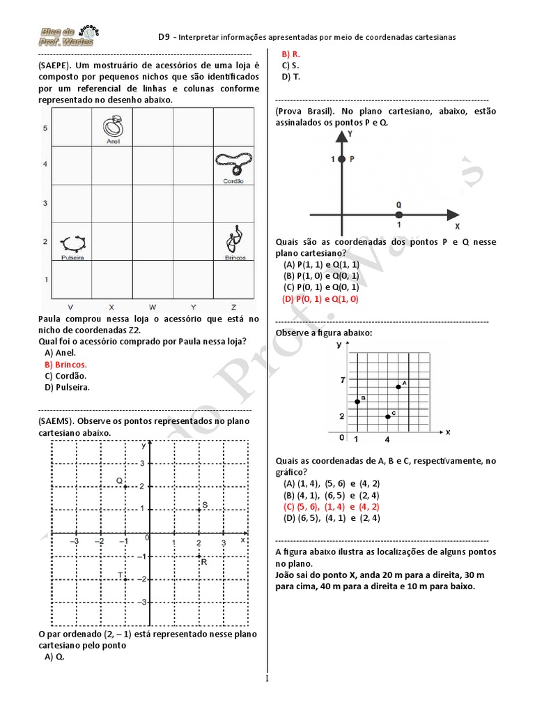 Coordenadas cartesianas e interpretação de informações | PDF | Sistema ...