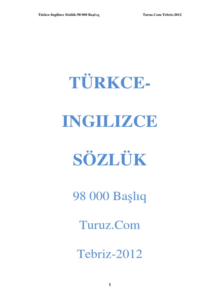 0535 Turkce Ingilizce Sozluk 98 000 Bashliq Turuz Com Tebriz  