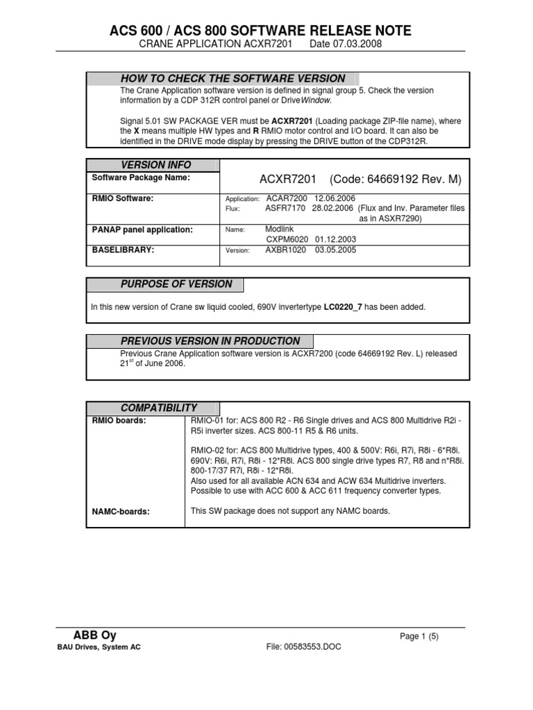 ACS 800 Crane Software Release ACXR7201 | PDF | Microsoft Windows ...