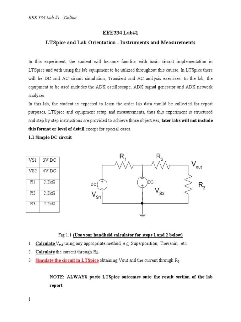 EEE 334 Lab 1: LTSpice Basics | PDF | Amplitude | Electrical Network
