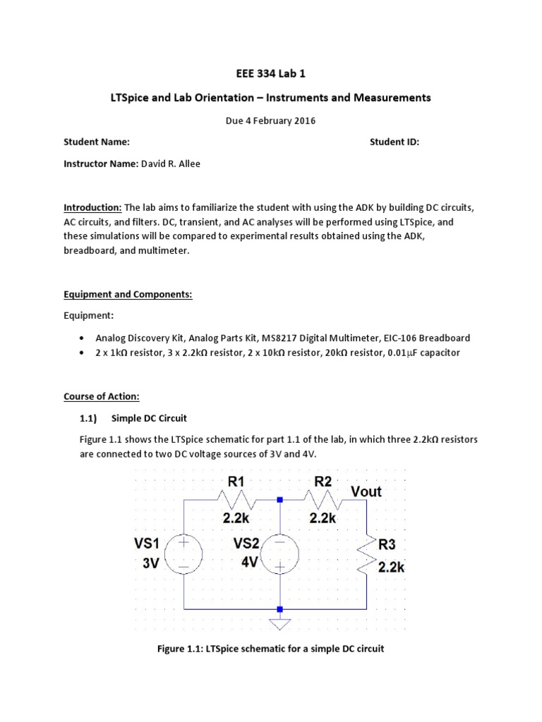 EEE 334 Lab 1: LTSpice Circuit Analysis | PDF | Amplitude | Electrical ...