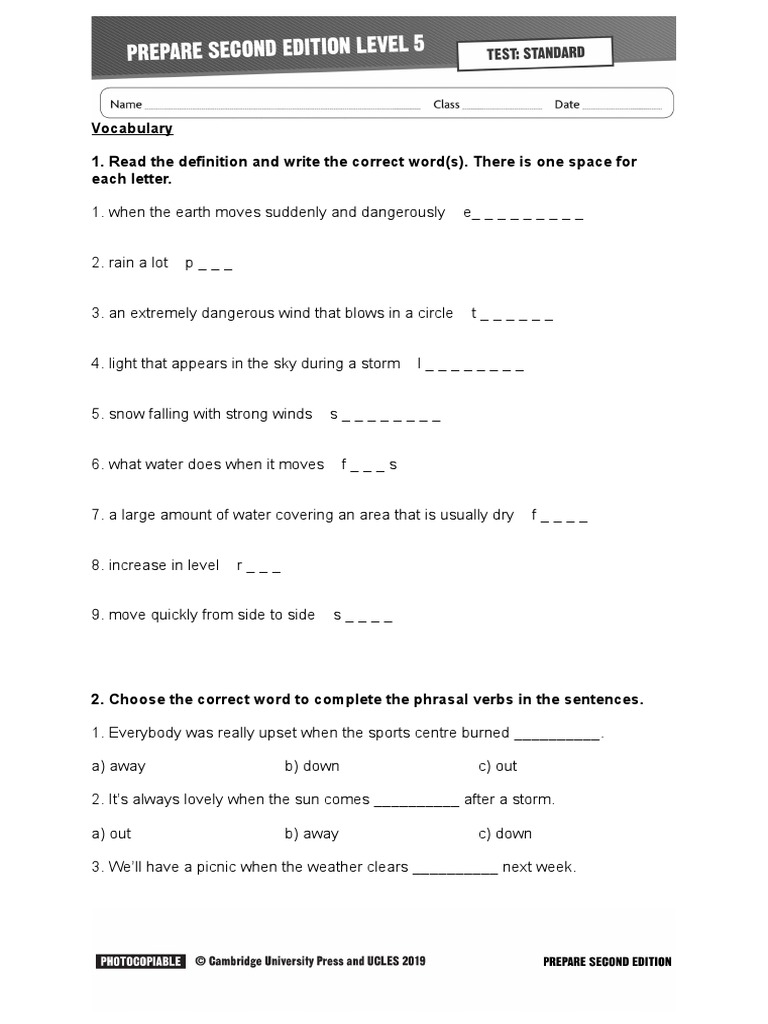 Full PRE-UT-U4S Unit 4 Standard Test Without Answers A | PDF | Wound | Sky