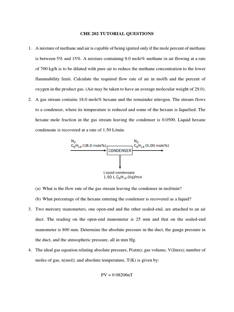 CHE 202 Tutorial Question | PDF | Steam | Mole (Unit)
