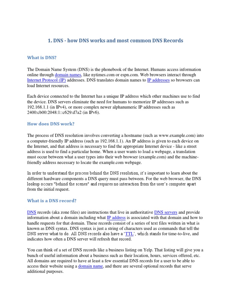 DNS How DNS Works and Most Common DNS Records PDF Hypertext