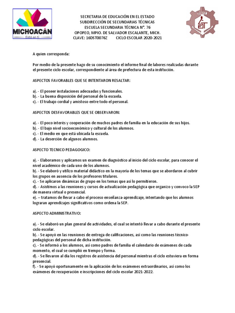 Informe Prefectura 2021 PDF Pedagogía Enseñando