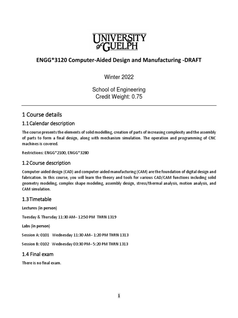ENGG3120 CAD - CAM - Courseoutline - V2 | PDF | Computer Aided Design ...