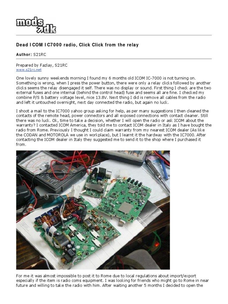 Dead Icom IC7000 Radio, Click Click From The Relay | PDF | Resistor ...