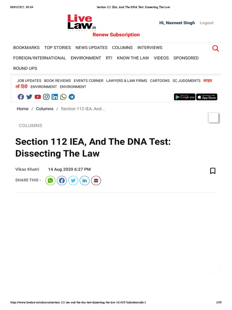 DNA and Section 112 of IEA | PDF | Burden Of Proof (Law) | Dna Profiling