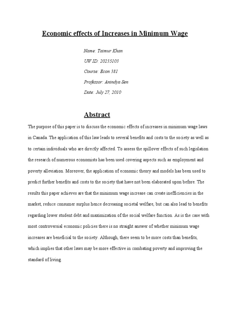 Economic Impact of Minimum Wage Increases | PDF | Income Distribution ...