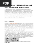 Explanation of Half Adder and Full Adder With Truth Table