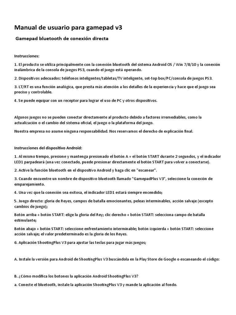 Manual Gamepad V3: Instrucciones en Español | PDF | Android (sistema ...