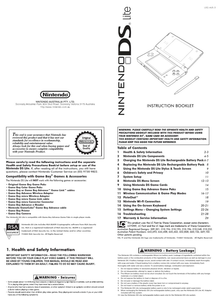 Nintendo DS Lite | PDF | Ac Power Plugs And Sockets | Manufactured Goods
