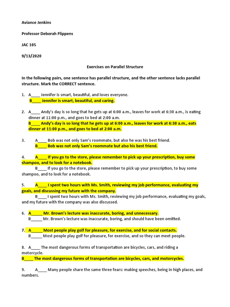 Exercises On Parallel Structure | PDF