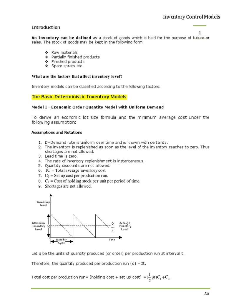 Overview of Inventory Control Models | PDF | Mathematical Analysis ...