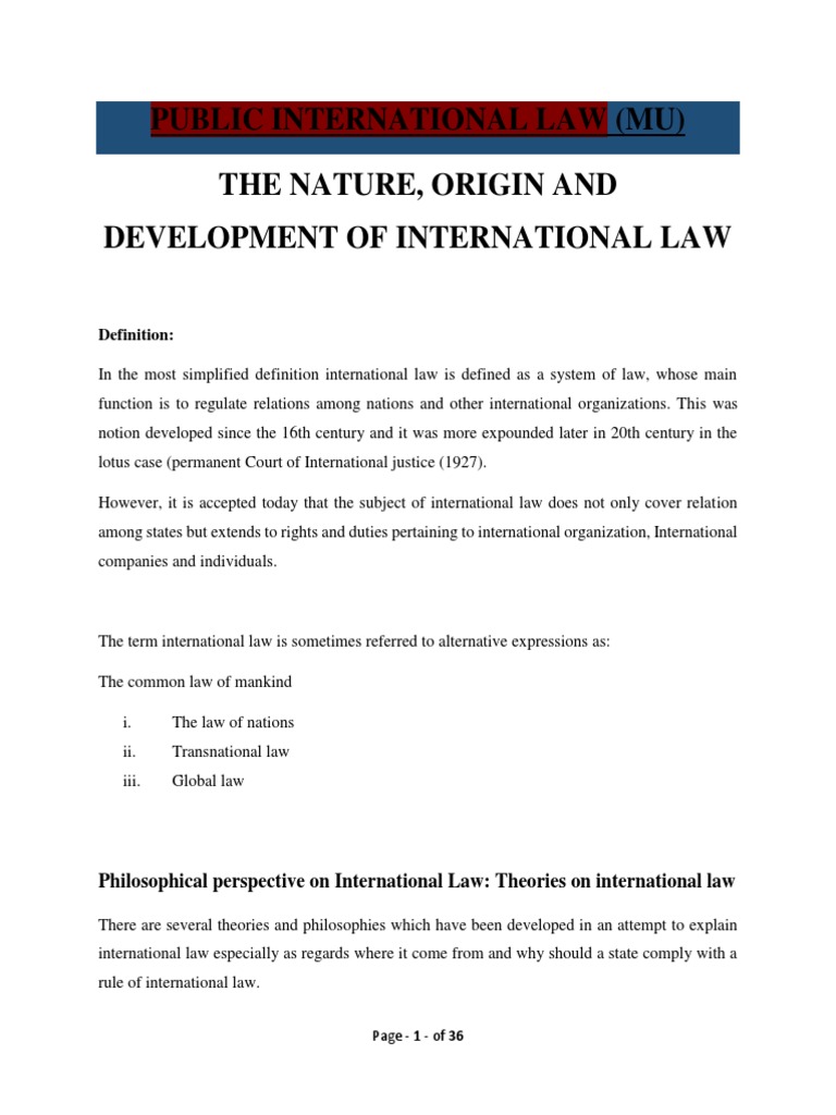 Origins and Theories of International Law | PDF | Treaty | Sovereign State