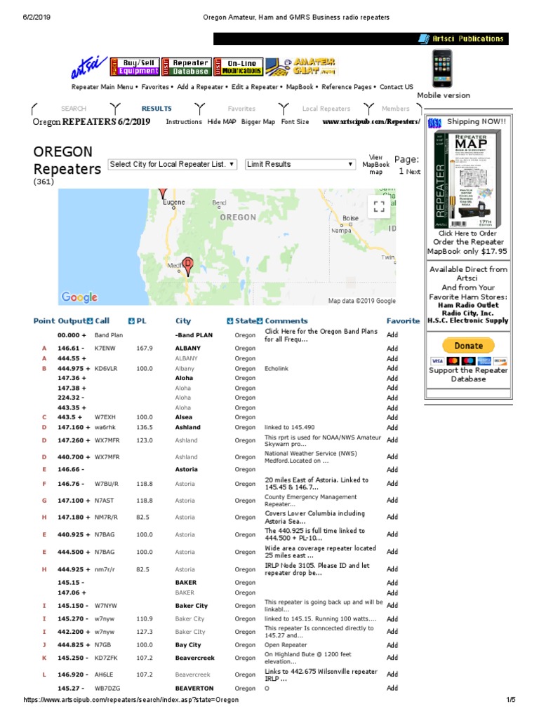 Oregon Amateur, Ham and GMRS Business Radio Repeaters PDF Oregon