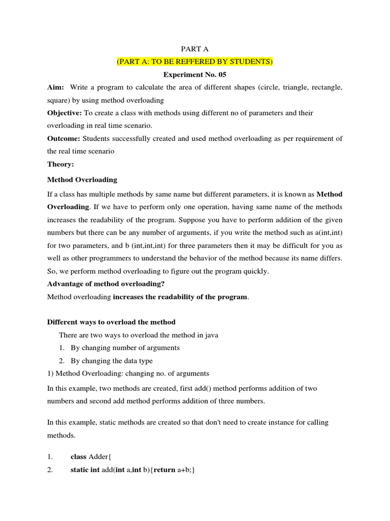 Method Overloading: Calculate Area of Shapes | PDF | Method (Computer ...