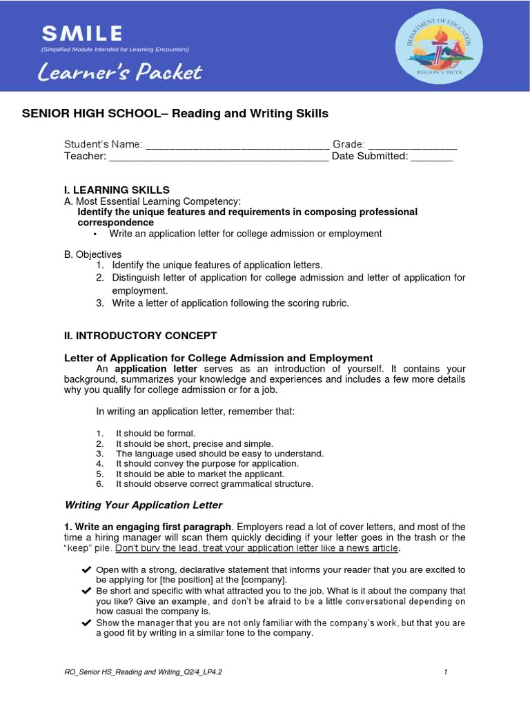 Application Letter Writing Guide | PDF | University And College ...