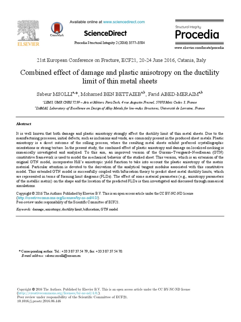 Combined Effect of Damage and Plastic Anisotropy On The Ductility Limit ...