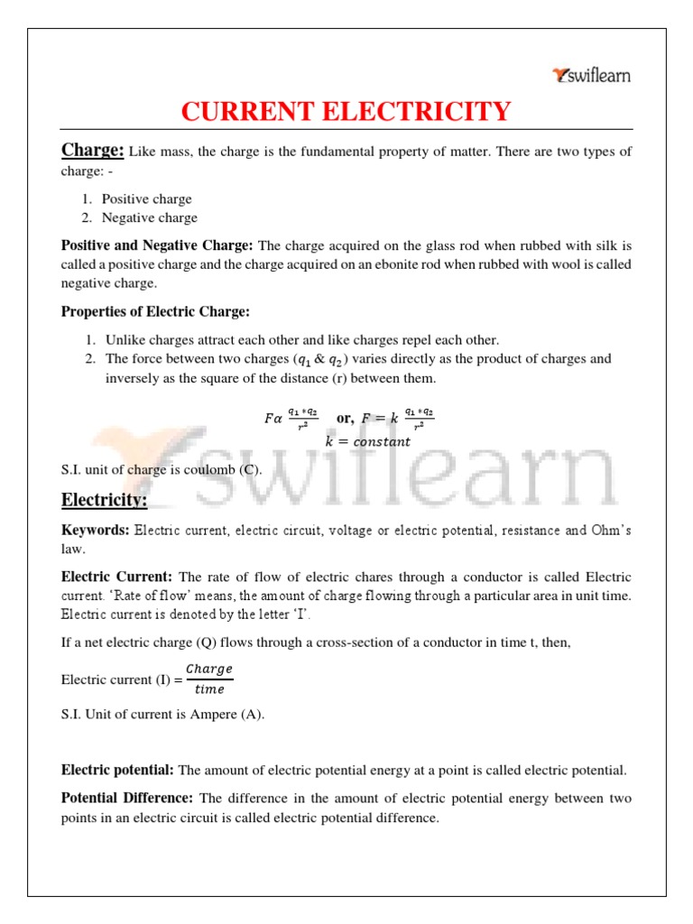 Current Electricity Overview and Concepts | PDF | Electrical Resistance ...