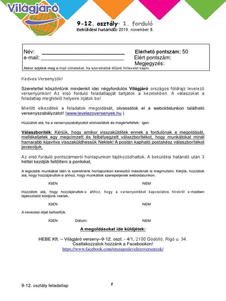 Foldrajz 9 12. Osztaly Egyeni 1. Fordulo | PDF