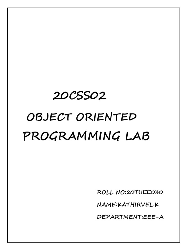 20tuee030 Oops Lab Manual 1 | PDF | Inheritance (Object Oriented ...