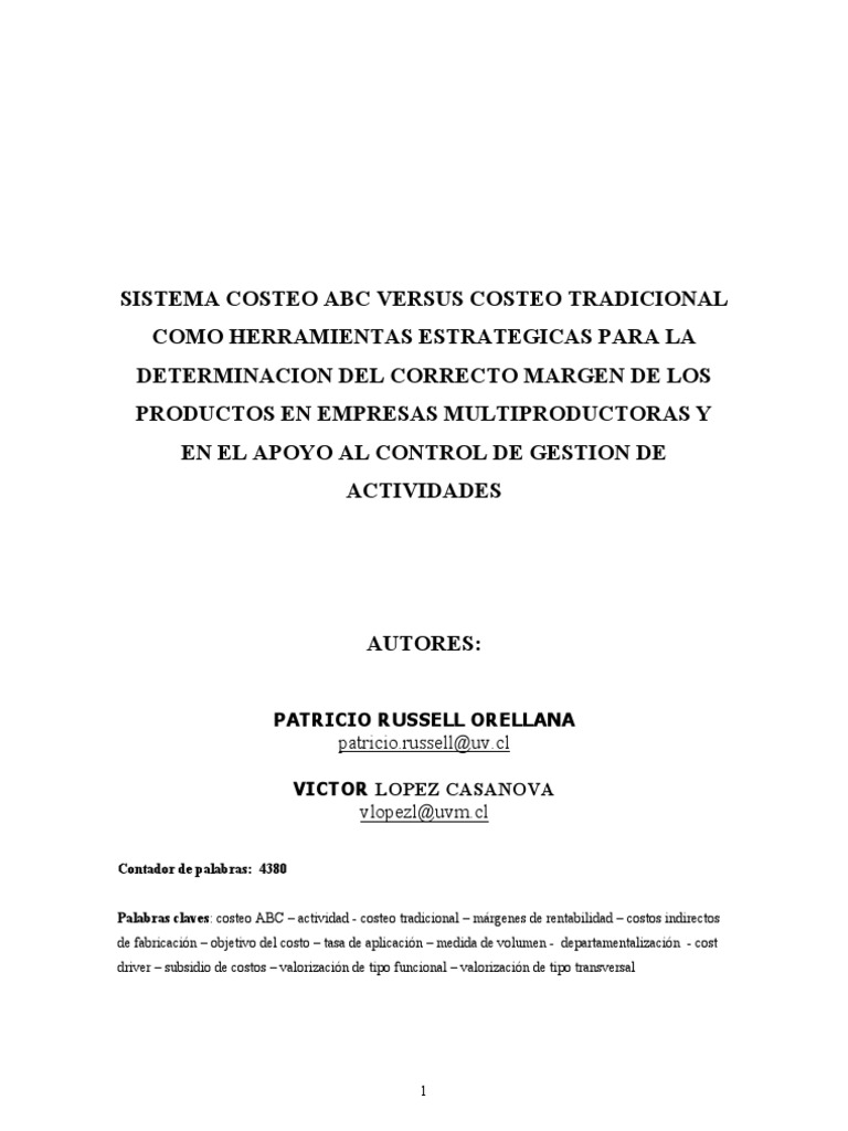 Comparativa Costeo ABC y Tradicional | PDF | Costo | Contabilidad de ...