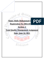 Name: Hafiz Muhammad Hamza Registration No: BBA183083 Section: 2 Total Quality Management Assignment Date: June 24, 2021