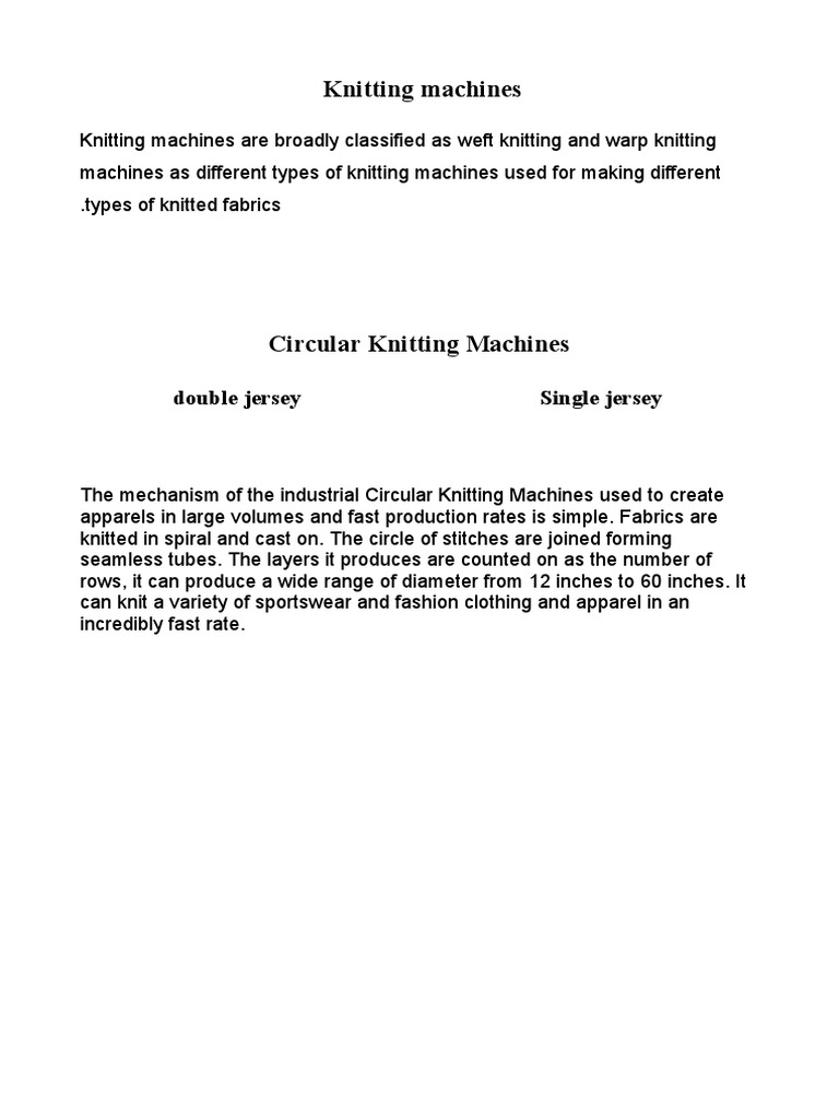 Knitting Machines Single Jersey Double Jersey PDF Knitting Textiles
