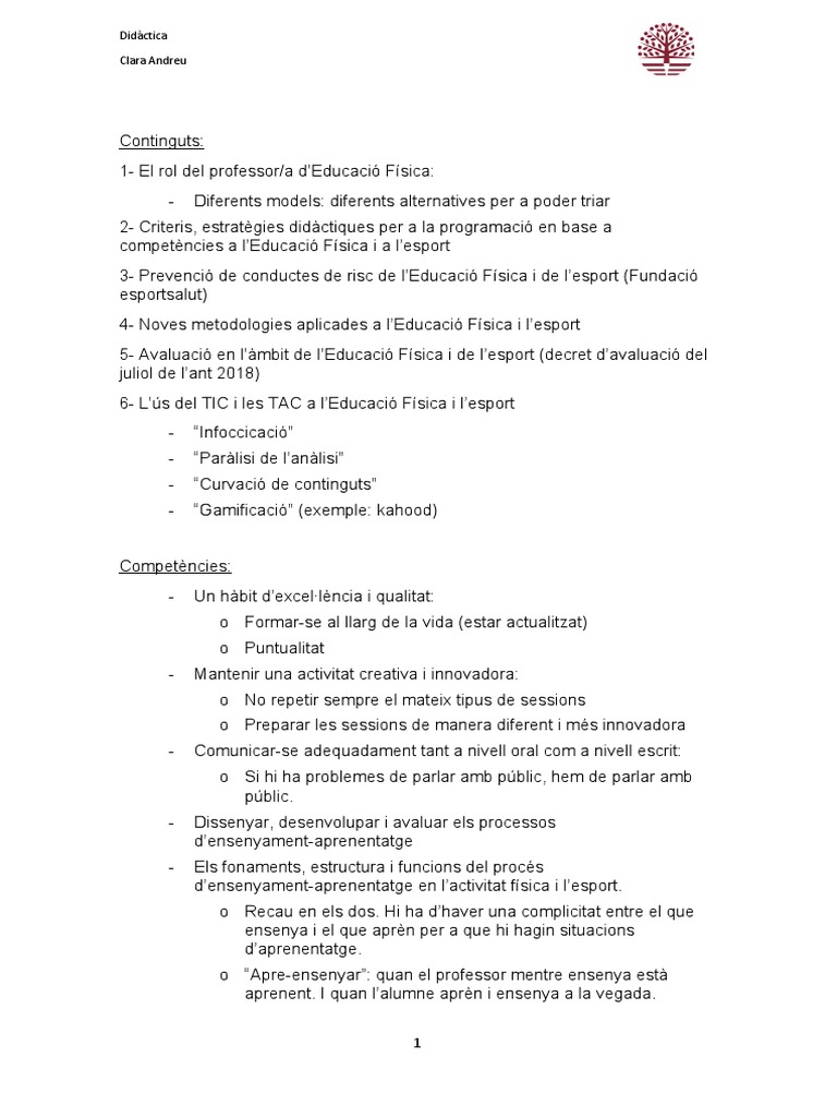 Apunts Didactica 3er de CAFE | PDF