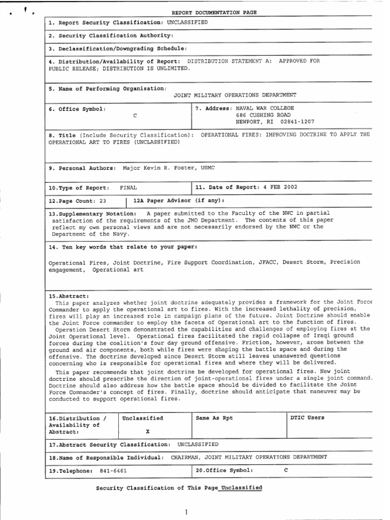 Operational Fires-Improving Doctrine To Apply The Operational Art To ...