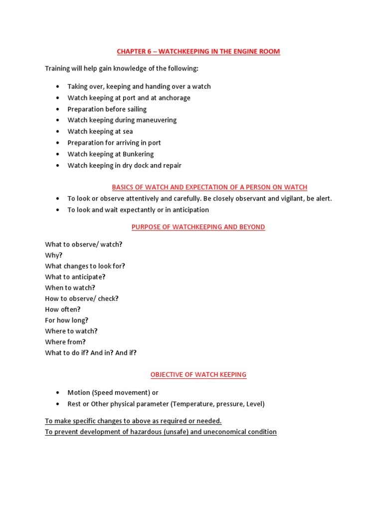 Chapter 6 Watchkeeping In The Engine Room Basics Of Watch And