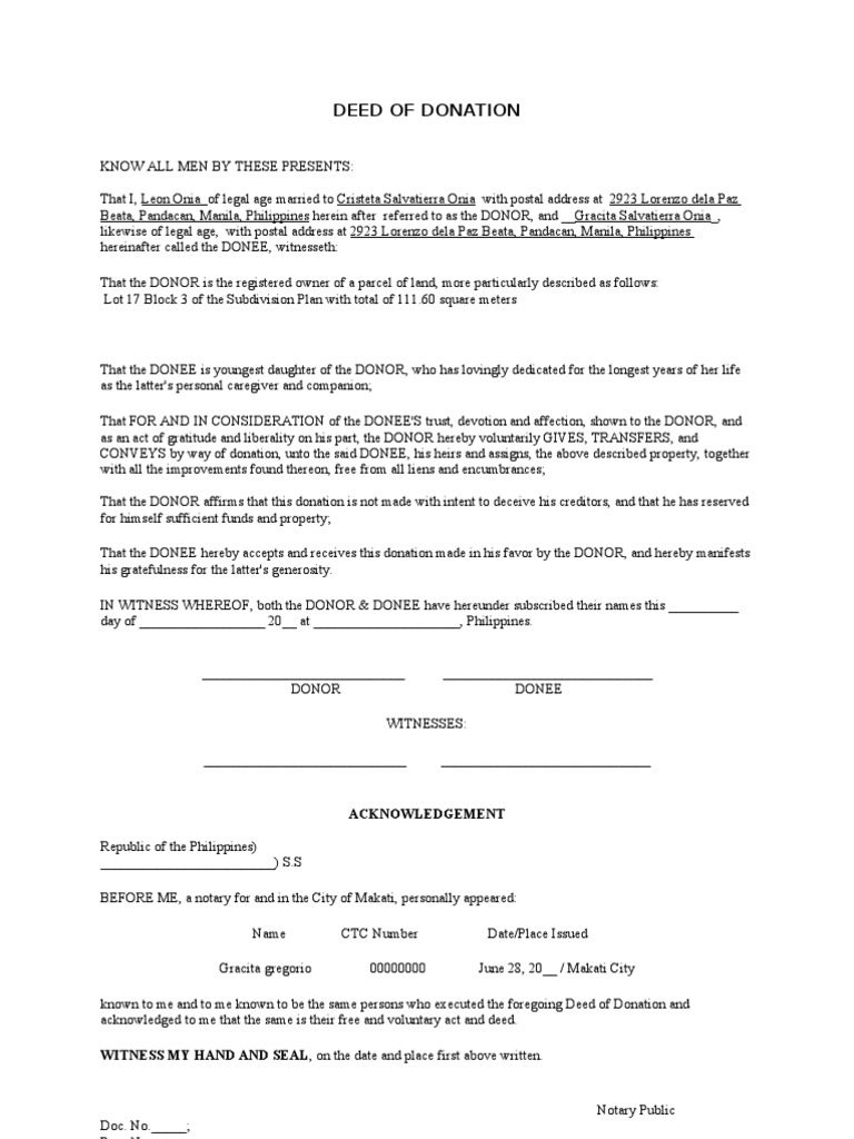 Deed of Donation Real Estate Law And Economics