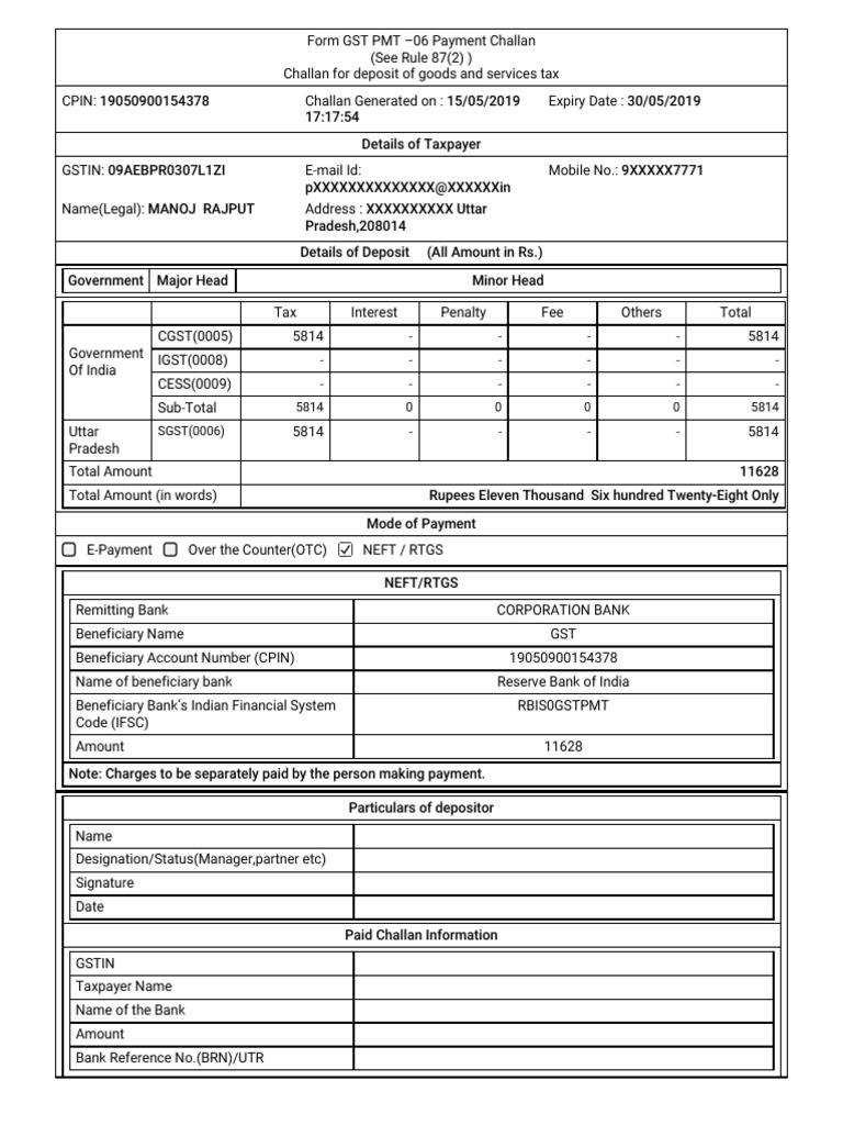 GST Challan | PDF | Cheque | Payments